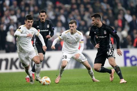 Ruslan Malinovskyi midfielder of Genk and Bryan Heynen midfielder of Genk are challenged by Oguzhan Ozyakup midfielder of Besiktas JK FOOTBALL : Besiktas Istanbul vs KRC Genk - Ligue europeenne - 25 10 2018 PhotoNews Panoramic  775220011