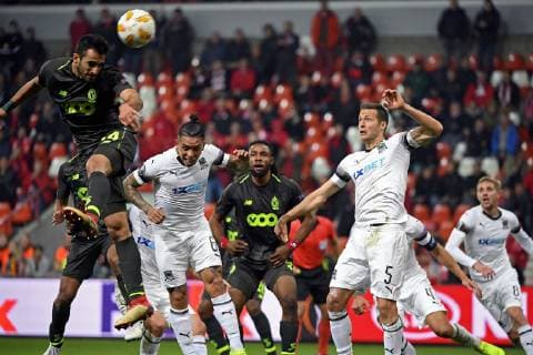 Konstantinos Laifis defender of Standard Liege scores a goal , Uros Spajic of Krasnodar FOOTBALL : Standard de Liege vs Futbolny Klub Krasnodar - Ligue europeenne - 25 10 2018 PhotoNews Panoramic  775220002