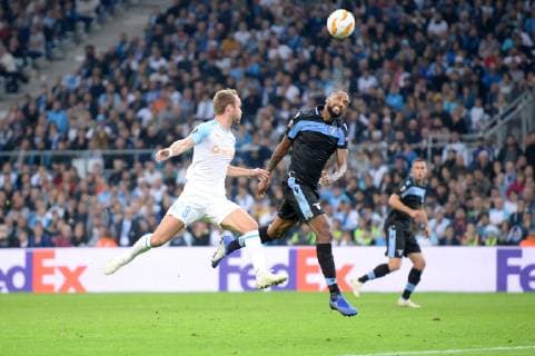 28 VALERE GERMAIN (OM) - 13 WALLACE (LAZ) FOOTBALL : Marseille vs Lazio Rome - Ligue Europa - 25 10 2018 FEP Panoramic 