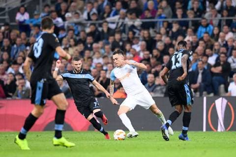 05 LUCAS OCAMPOS (OM) - 07 VALON BERISHA (LAZ) FOOTBALL : Marseille vs Lazio Rome - Ligue Europa - 25 10 2018 FEP Panoramic 