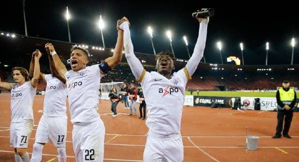 25 10 2018 Letzigrund Stadium Zurich SWITZERLAND Season 2018 2019 Men Soccer UEFA Europa League FC Zurich Bayer 04 Leverkusen Final Kevin Rüegg Stephen Odey FC Zurich