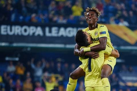 Sport Bilder des Tages October 25, 2018 - Vila-Real, Vila-real, Spain - Gerard of Villarreal and Samu Chukweze of Villarreal CF celebrates after scoring during the UEFA Europa League group G match between Villarreal and Rapid Wien at stadium de la Ceramica on October 25, 2018 in Vila.real, Spain Villarreal CF v SK Rapid Wien - UEFA Europa League  - ZUMAn230 20181025_zaa_n230_379 Copyright: xSergioxLopezx