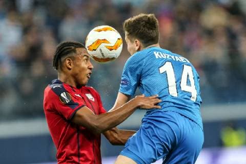October 25, 2018 - Saint Petersburg, Russia - Jules Kounde of FC Girondins de Bordeaux (L) and Daler Kuzyaev of FC Zenit Saint Petersburg vie for the ball during the Group C match of the UEFA Europa League between FC Zenit Saint Petersburg and FC Girondins de Bordeaux at Saint Petersburg Stadium on October 25, 2018 in St.Petersburg, Russia. Zenit Saint Petersburg v FC Girondins de Bordeaux - UEFA Europa League: Group C  - ZUMAn230 20181025_zaa_n230_357 Copyright: xIgorxRussakx