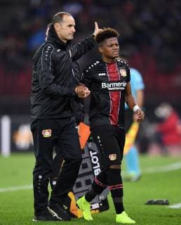 SOCCER EUROPE LEAGUE SEASON 2018 2019 Group stage FC Zuerich Bayer 04 Leverkusen 25 10 2018 Coach Heiko Herrlich li Bayer 04 Leverkusen on substitution of Leon Bailey re Bayer 04 Leverkusen
