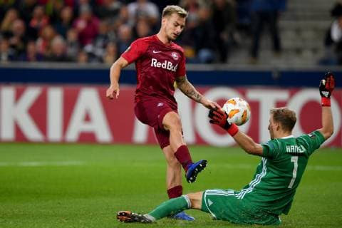 SOCCER - UEFA EL, RBS vs Rosenborg SALZBURG,AUSTRIA,25.OCT.18 - SOCCER - UEFA Europa League, group stage, Red Bull Salzburg vs Rosenborg BK. Image shows Fredrik Gulbrandsen (RBS) and Andre Hansen (Rosenborg). GEPAxpictures xFlorianxErtl