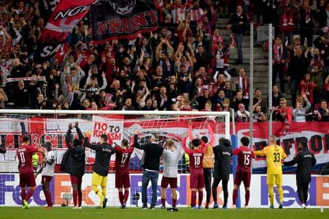 SOCCER - UEFA EL, RBS vs Rosenborg SALZBURG,AUSTRIA,25.OCT.18 - SOCCER - UEFA Europa League, group stage, Red Bull Salzburg vs Rosenborg BK. Image shows the rejoicing of RBS. GEPAxpictures xFlorianxErtl
