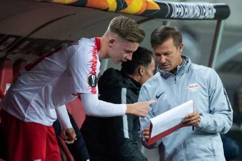 25 10 2018 xkvx Soccer UEFA Europa League RB Leipzig Celtic Glasgow emporer l Erik Majetschak RB Leipzig Co Coach Jesse Marsch RB Leipzig DFL DFB REGULATIONS PROHIBIT ANY USE OF PHOTOGRAPH as IMAGE SEQUENCES and or QUASI VIDEO Leipzig