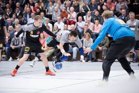 Luebbecke Germany 26 10 2018 Charity match 2018 2019 DHB Allstars vs Kreisauswahl Minden Luebbecke L M Lucas Rüter Rueter Andreas Rastner Luebbecke North Rhine Westphalia Germany Merkur Arena