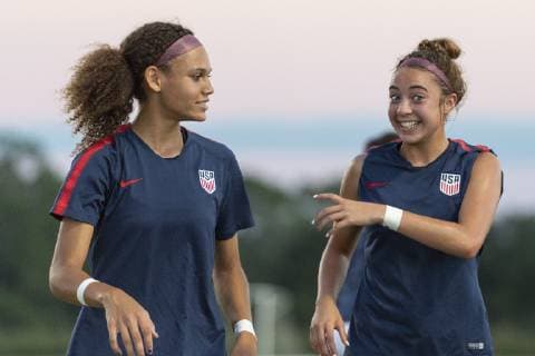 October 12, 2018 - Lakewood Ranch, Florida, United States - Lakewood Ranch, FL - Friday October 12, 2018: The U-17 USWNT defeated Mexico s U-17 s 3-1. Trinity Rodman, Talia DellaPeruta - ZUMAt139 20181012_zaa_t139_360 Copyright: xRoyxK.xMillerx