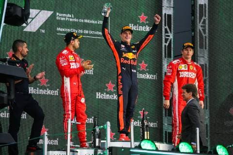 Motorsports: FIA Formula One World Championship WM Weltmeisterschaft 2018, Grand Prix of Mexico, 5 Sebastian Vettel (GER, Scuderia Ferrari), 33 Max Verstappen (NLD, Aston Martin Red Bull Racing), 7 Kimi Raikkonen (FIN, Scuderia Ferrari), Mexico-City Mexico