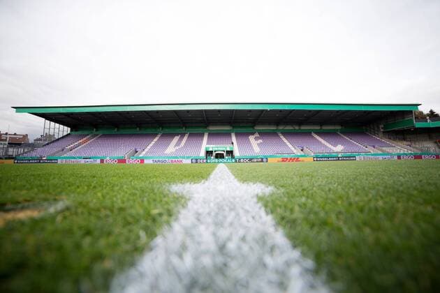 Osnabrueck Germany 30 10 2018 DFB Pokal 2 Main round 2018 2019 SV Roedinghausen vs Bayern Munich Stadium overview Stadium overview Panorama stadium at the Bremen bridge Bridge DFB regulations prohibiting any use of images Osnabrueck North Rhine Westphalia Germany Stadium at the Bremen bridge