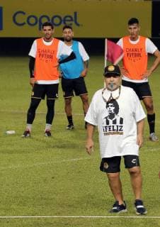 Former Argentinian soccer player and head coach of Mexican team Dorados de Sinaloa Diego Armando Maradona (front) leads a training session in Culiacan, Mexico, 30 October 2018. Maradona celebrated his 58th birthday after the training. Diego Armando Maradona celebrates his 58th birthday !ACHTUNG: NUR REDAKTIONELLE NUTZUNG!  Copyright: xBernardoxSepulvedax MEX069 20181031-636765544671647858