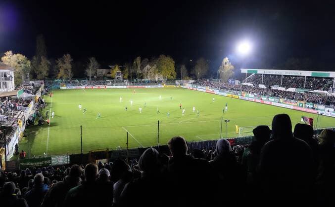 Chemistry Paderborn Football DFB Pokal Leipzig 30 10 2018 Alfred Kunze Sports Park Football Men DFB Pokal 2 Round BSG Chemie Leipzig SC Paderborn 0 3 0 2 Pictured Fans of Chemistry Leipzig at the first game under floodlight in Leipzig Leutzsch