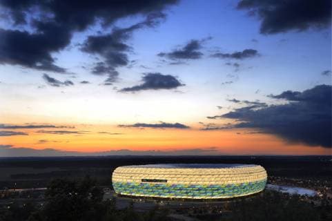Muenchen competes for the Champions League Final 2021 Archive photo The Allianz Arena shines in extravagant colors in the evening sky in the north of Munich on 16 05 2012 three days before the big showdown the game of matches Stadium Overview Exterior Football Stadium Soccer Champions League Final 2012 Bayern Munich Chelsea Season2011 12 ALLIANZARENAMUENCHEN on 19 05 2012 Â