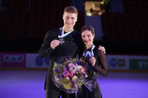 Winners of Pairs, Natalia Zabiiako and Alexander Enbert, RUS at the podium during Figure skating Eiskunstlauf ISU GP Helsinki 2018 - Day 2 at the Helsinki Arena 03. November 2018 in Helsinki, Finland. (Matti Matikainen Newspix24)  Copyright: xMattixMatikainenx NP24_00427728