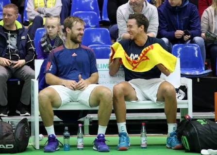 04 11 2018 Tennis ATP Challenger Cup Bauer Watertechnology Cup 2018 International German Indoor Championships Final Double DaMa Joy Joy Joy after the end of the game Kevin Krawietz GER Andreas Mies GER laugh laugh