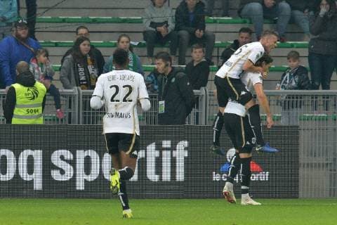 Fußball, AS St. Etienne - SCO Angers Joie de Mateo Pavlovic (angers) et de ses coequipiers FOOTBALL : Saint Etienne vs Angers - Ligue 1 Conforama - 04 11 2018 FredericChambert Panoramic 