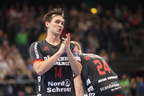 SG Flensburg Handewitt vs Skjern Handbold Handball EHF Champions League Group Phase 04 11 18 Hampus tub SG Flensburg Handewitt 14 gesticulated applauded xmmkx