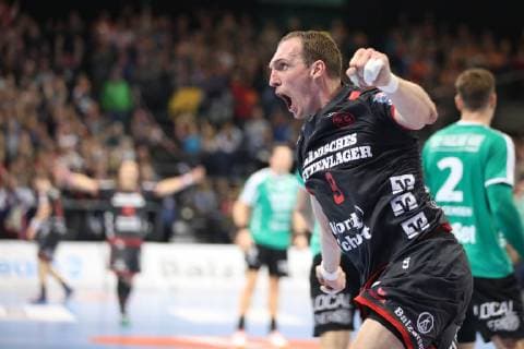 SG Flensburg Handewitt vs Skjern Handbold Handball EHF Champions League Group Phase 04 11 18 Jubilee Goal celebration at Holger Glandorf SG Flensburg Handewitt 09 xmmkx