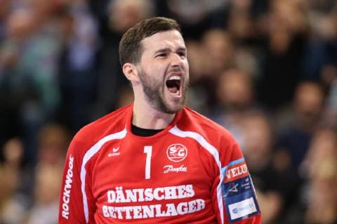 Jubilation Joy over held ball at Benjamin Buric SG Flensburg Handewitt 01 Flensburg Schleswig Holstein Germany Flens Arena Copyright: xAgentur54Gradx xSpeedphotosx