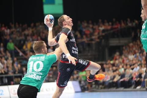 Holger Glandorf SG Flensburg Handewitt 09 against Jesper Konradsson Skjern Handbold 10 ^ Flensburg Schleswig Holstein Germany Flens Arena Copyright: xAgentur54Gradx xSpeedphotosx