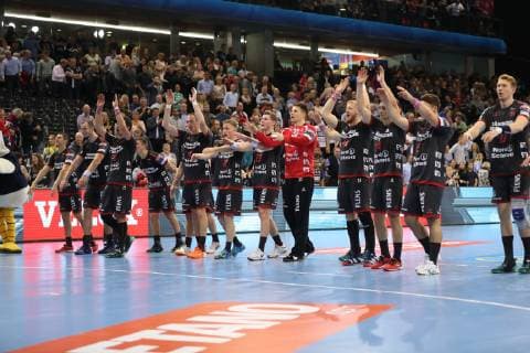 Cheers after victory SG Flensburg Handewit Flensburg Schleswig Holstein Germany Flens Arena Copyright: xAgentur54Gradx xSpeedphotosx