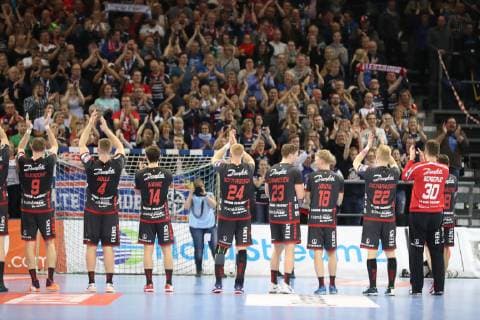 Cheers after victory Flensburg Schleswig Holstein Germany Flens Arena Copyright: xAgentur54Gradx xSpeedphotosx