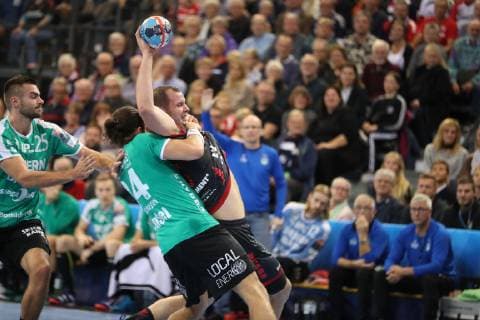 Simon Hald Jensen SG Flensburg Handewitt 05 against Sebastian Augustinussen Skjern Handbold 24 Flensburg Schleswig Holstein Germany Flens Arena Copyright: xAgentur54Gradx xSpeedphotosx