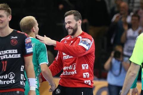 Benjamin Buric SG Flensburg Handewitt 01 and Anders Eggert Skjern Handbold 07 Flensburg Schleswig Holstein Germany Flens Arena Copyright: xAgentur54Gradx xSpeedphotosx