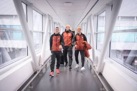Fußball, CL, AS Rom auf dem Weg nach Moskau Photo Fabio Rossi AS Roma LaPresse 05 11 2018 Fiumicino (Italy) AS Roma Team leaving for Moscow In the pic: Alessandro Florenzi, Davide Santon, Cengiz Under  Copyright: xLaPresse ASxRoma FabioxRossix