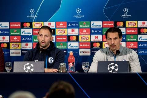 03 11 2018 Football Season 2018 2019 Champions League 4 Matchday Press Conference Final Training FC Schalke 04 v l Head Coach Domenico TEDESCO FC Schalke 04 Benjamin STAMBOULI FC Schalke 04 Gelsenkirchen Veltins Arena NRW Germany