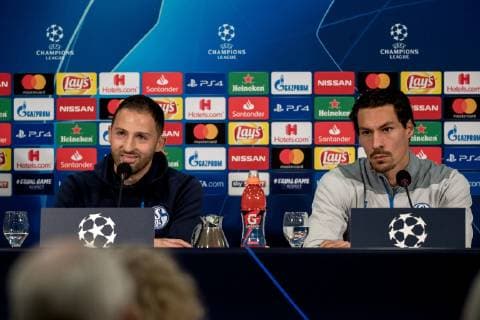 03 11 2018 Football Season 2018 2019 Champions League 4 Matchday Press Conference Final Training FC Schalke 04 v l Head Coach Domenico TEDESCO FC Schalke 04 Benjamin STAMBOULI FC Schalke 04 Gelsenkirchen Veltins Arena NRW Germany