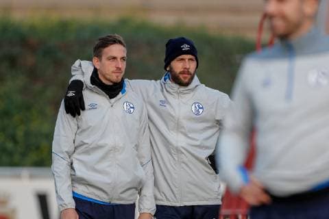 05 11 2018 Football Season 2018 2019 Champions League 4 Matchday Press Conference Final Training FC Schalke 04 v l Bastian Oczipka FC Schalke 04 Guido BURGSTALLER FC Schalke 04 Gelsenkirchen Veltins Arena NRW Germany