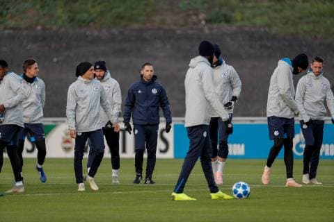 05 11 2018 Soccer Season 2018 2019 Champions League 4 Matchday Press Conference Final Training FC Schalke 04 v l Alessandro Schöpf FC Schalke 04 Head Coach Domenico TEDESCO FC Schalke 04 Gelsenkirchen Veltins Arena NRW Germany