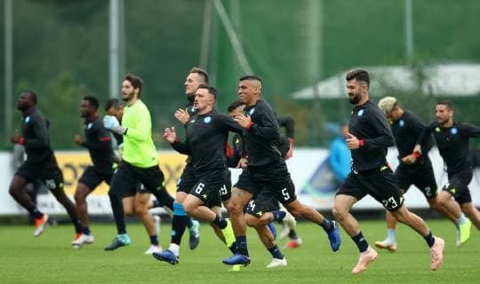 November 5, 2018 - Naples, Italy - SSC Napoli training : UEFA Champions League Group C .Allan Loudeiro of Napoli leading the group at Center of Castel Volturno in Naples, Italy on November 5, 2018. SSC Napoli Training Session And press conference PK Pressekonferenz  - ZUMAn230 20181105_zaa_n230_128 Copyright: xMatteoxCiambellix