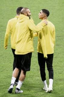 Borussia Dortmund Omer Toprak and Achraf Hakimi during training session the day before UEFA Champions League match between Atletico de Madrid and Borussia Dortmund at Wanda Metropolitano in Madrid, Spain.November 05, 2018.  (4767021)