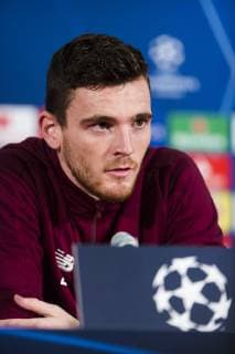 5th November 2018, Rajko Mitic Stadium, Belgrade, Serbia; UEFA Champions League football, Red Star Belgrade versus Liverpool, training and press conference PK Pressekonferenz Andy Robertson of Liverpool faces the media  ActionPlus12076681 NikolaxKrstic
