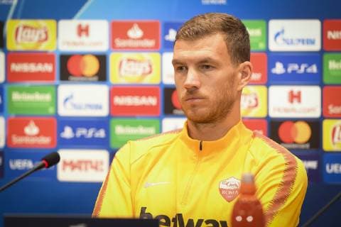 Fußball, CL, AS Rom PK Photo Fabio Rossi AS Roma LaPresse 06 11 2018 Moscow (Russia) Soccer press conference PK Pressekonferenz for the presentation of the champions league match between CSKA Mosca and AS Roma In the pic: Edin Dzeko  Copyright: xFabioxRossi ASxRoma xLaPresse Fax