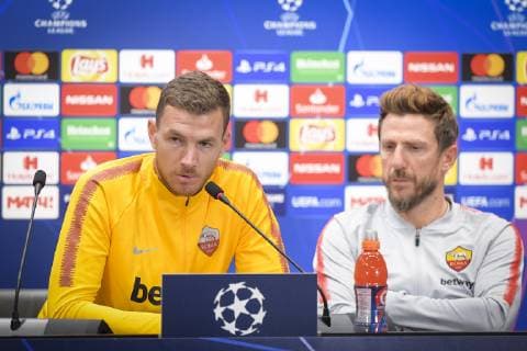 Fußball, CL, AS Rom PK Photo Fabio Rossi AS Roma LaPresse 06 11 2018 Moscow (Russia) Soccer press conference PK Pressekonferenz for the presentation of the champions league match between CSKA Mosca and AS Roma In the pic: Edin Dzeko  Copyright: xFabioxRossi ASxRoma xLaPresse Fax