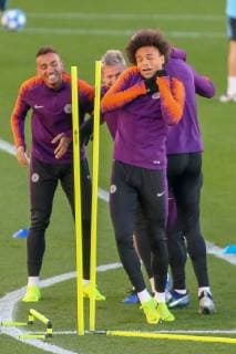 Manchester City Training Leroy Sane, Danilo (l), Olexsandr Zinchenko and John Stones during the Manchester City training session at City Football Academy , Manchester Content Not Available For UK Newspapers Copyright: xStevexMcCormickx FIL-12508-0009
