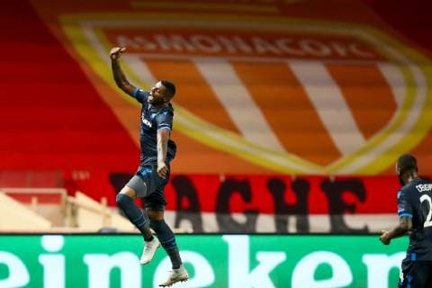 Club s Wesley Moraes celebrates after scoring during a game between AS Monaco and Belgian soccer team Club Brugge KV in the Principality of Monaco, Tuesday 06 November 2018, on day four of the UEFA Champions League, in group A. BRUNOxFAHY  x05462723x