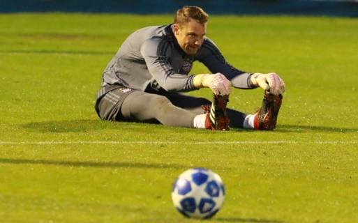 Manuel Neuer extends football FC Bayern Munich final training before the CL match against AEK Athens FC 06 11 2018 DFL UND DFB REGULATIONS PROHIBIT ANY USE OF PHOTOGRAPHS AS IMAGE SEQUENCES AND OR QUASI VIDEO