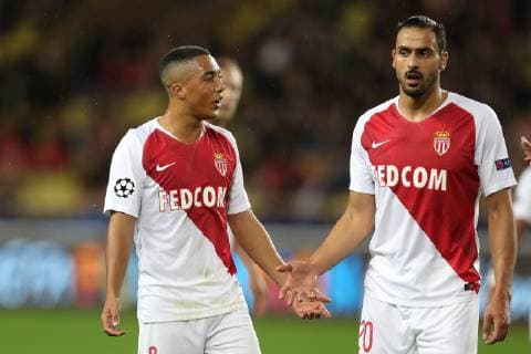 Fußball, CL, AS Monaco - FC Brügge Monaco s Youri Tielemans and Monaco s Nacer Chadli pictured during a game between AS Monaco and Belgian soccer team Club Brugge KV in the Principality of Monaco, Tuesday 06 November 2018, on day four of the UEFA Champions League, in group A. BRUNOxFAHY  x05462763x