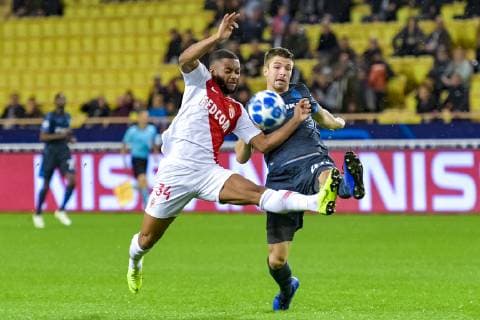Fußball, CL, AS Monaco - FC Brügge Moussa Sylla (AS Monaco) - Brandon Michele (Club Bruges) FOOTBALL : AS Monaco vs Club Bruges - Ligue des Champions - Monaco - 06 11 2018 NorbertScanella Panoramic 