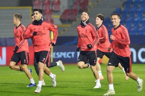 Soccer player SERGIO RAMOS (with nr. 4) of Real Madrid in action during the training session prior to 4th round Football Champions League group G match: Viktoria Plzen vs Real Madrid in Pilsen, Czech Republic, November 6, 2018. (CTKxPhoto MiroslavxChaloupka) CTKPhotoP201811060982301  cha1813