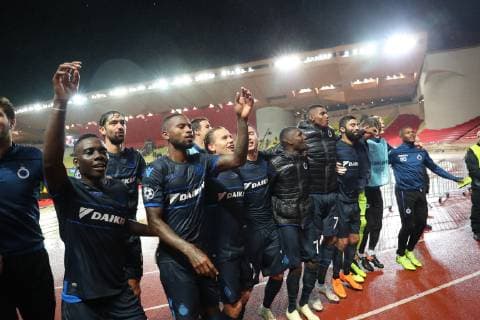 Fußball, CL, AS Monaco - FC Brügge Club s players celebrate after a game between AS Monaco and Belgian soccer team Club Brugge KV in the Principality of Monaco, Tuesday 06 November 2018, on day four of the UEFA Champions League, in group A. BRUNOxFAHY  x05462860x