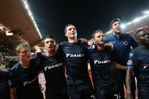 Fußball, CL, AS Monaco - FC Brügge Club s players celebrate after a game between AS Monaco and Belgian soccer team Club Brugge KV in the Principality of Monaco, Tuesday 06 November 2018, on day four of the UEFA Champions League, in group A. BRUNOxFAHY  x05462862x