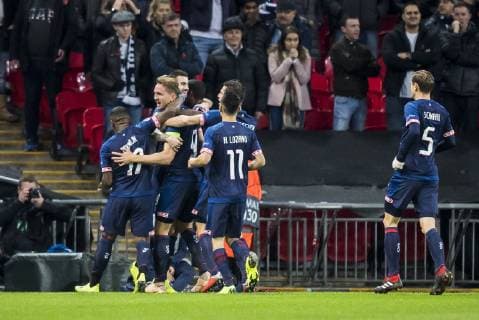 LONDON, Tottenham Hotspur FC - PSV, football, Champions League, season 2018-2019, 06-11-2018, Wembley Stadium, PSV player Luuk de Jong (2L) has scored 0-1 Tottenham Hotspur - PSV  x2601695x