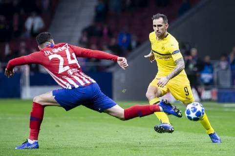 Atletico de Madrid Jose Maria Gimenez and Borussia Dortmund Paco Alcacer during group stage of UEFA Champions League match between Atletico de Madrid and Borussia Dortmund at Wanda Metropolitano in Madrid, Spain.November 06, 2018.  (5169008)