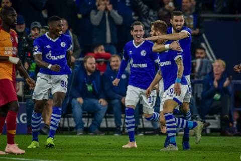 Gelsenkirchen Germany 06 11 2018 UEFA Champions League 2018 19 Season Back Round Group Phase Group D 4 Matchday FC Schalke 04 Galatasaray Istanbul Guido Burgstaller FC Schalke 04 cheer for goal cheering after his goal to 1 0 DeFodi520